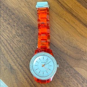 Bright orange Fossil watch
